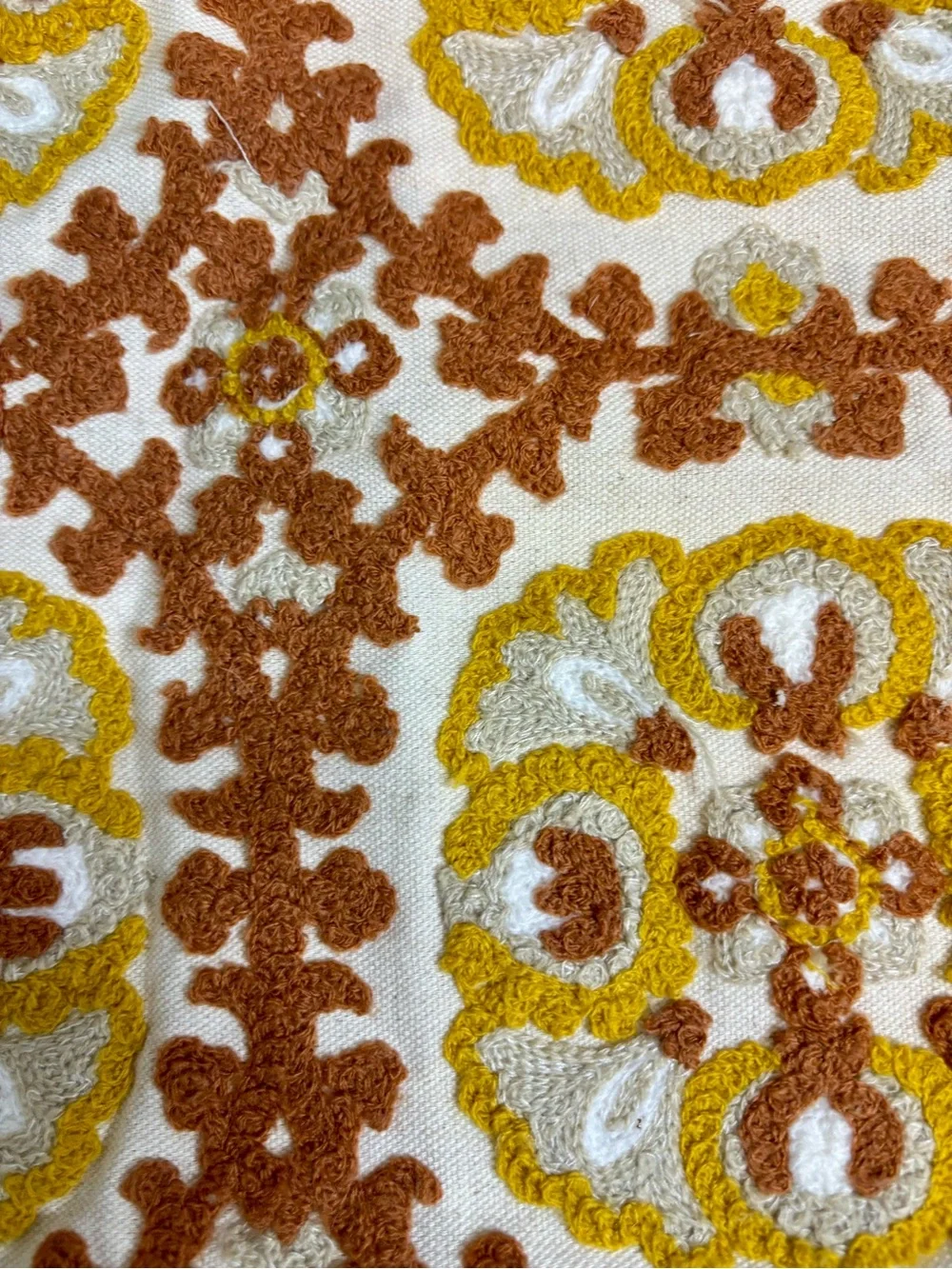 Embroidered Cream, Mustard & Brown Accent Pillow Covers lot of 2